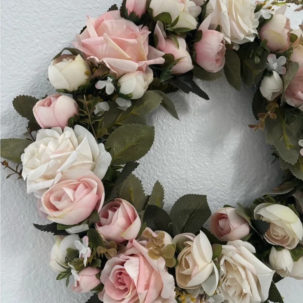 English Garden Cottage Wreath Farmhouse Roses Small Adorable Pink Wt Final Sale